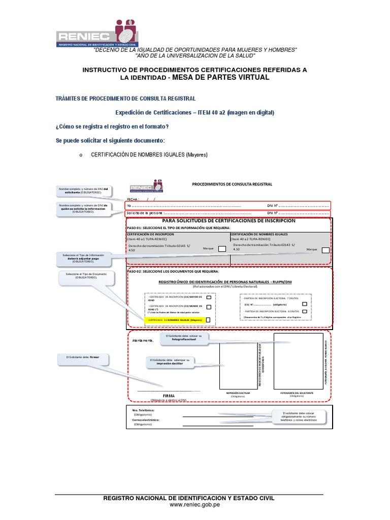 Procedimiento de Certificaciones RENIEC | PDF | Gobierno y personalidad ...
