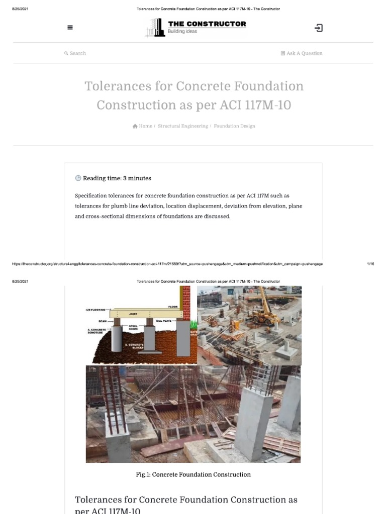 Tolerances For Concrete Foundation Cons... N As Per ACI 117M10 The
