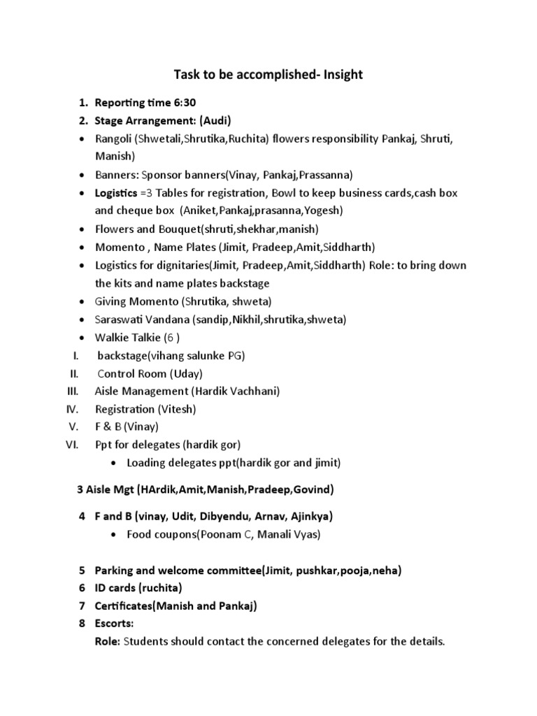 Task To Be Accomplished | PDF
