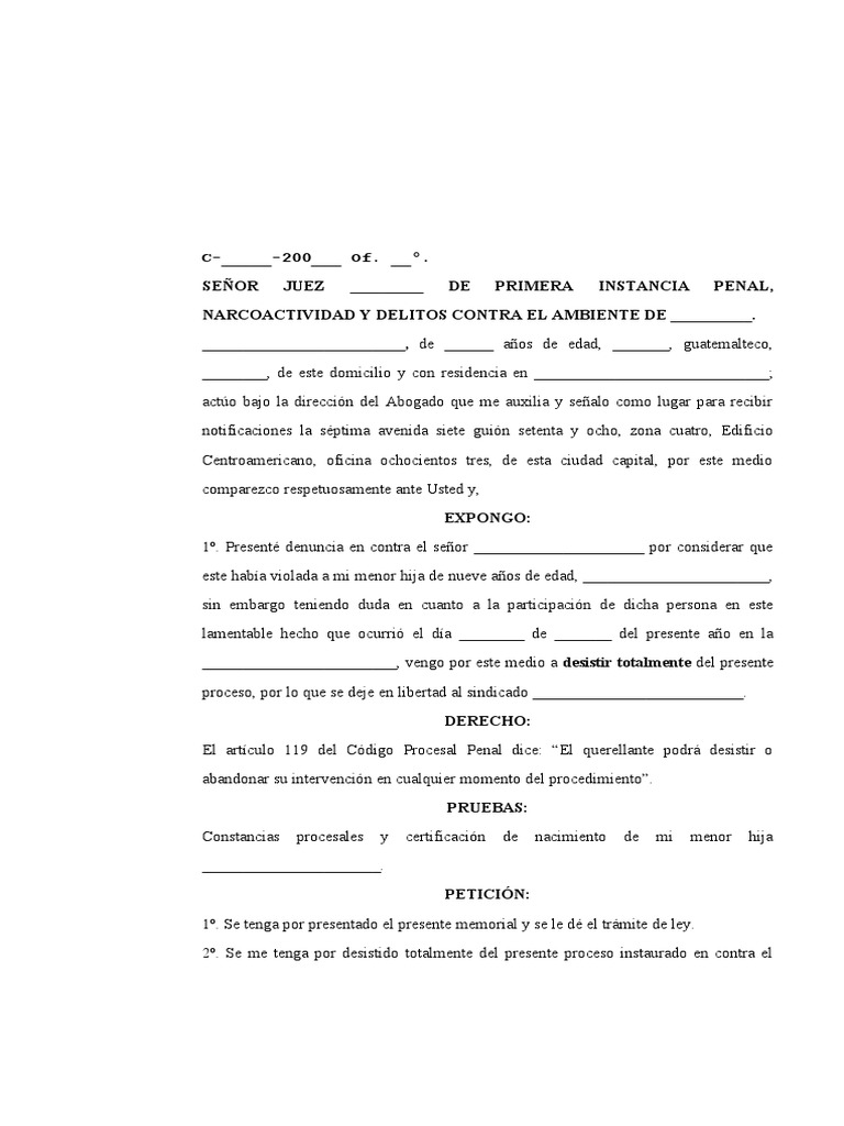 Desistimiento en Proceso Penal Guatemala | PDF | Justicia | Crimen y ...