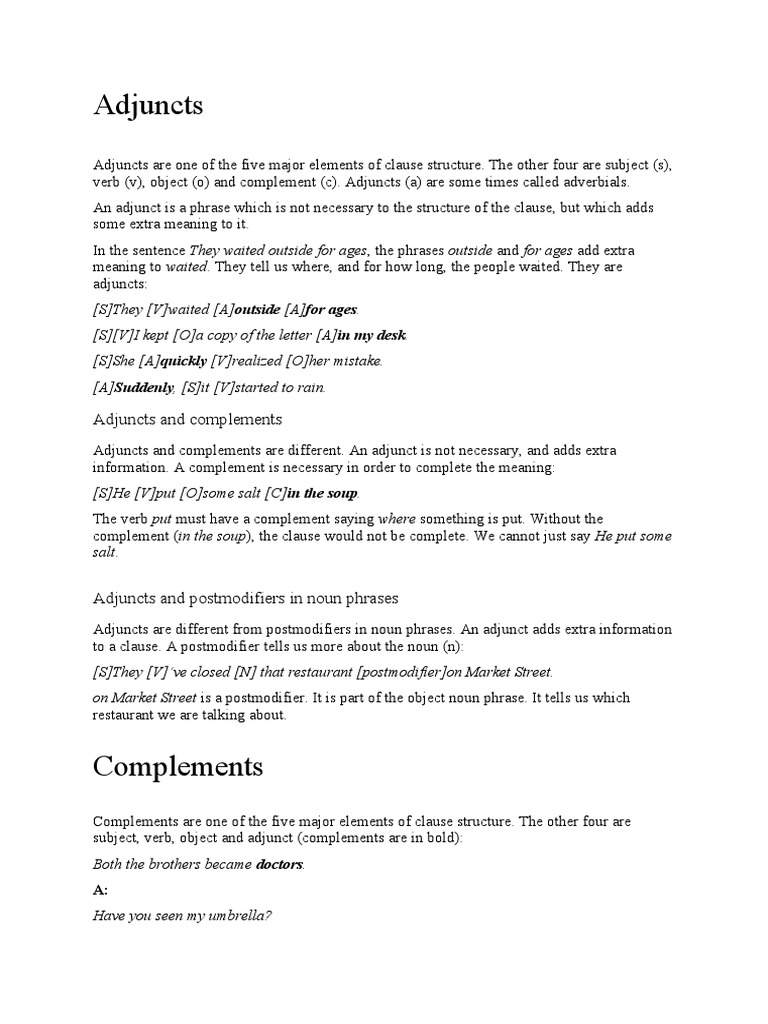 Understanding Adjuncts in Grammar | PDF | Clause | Verb