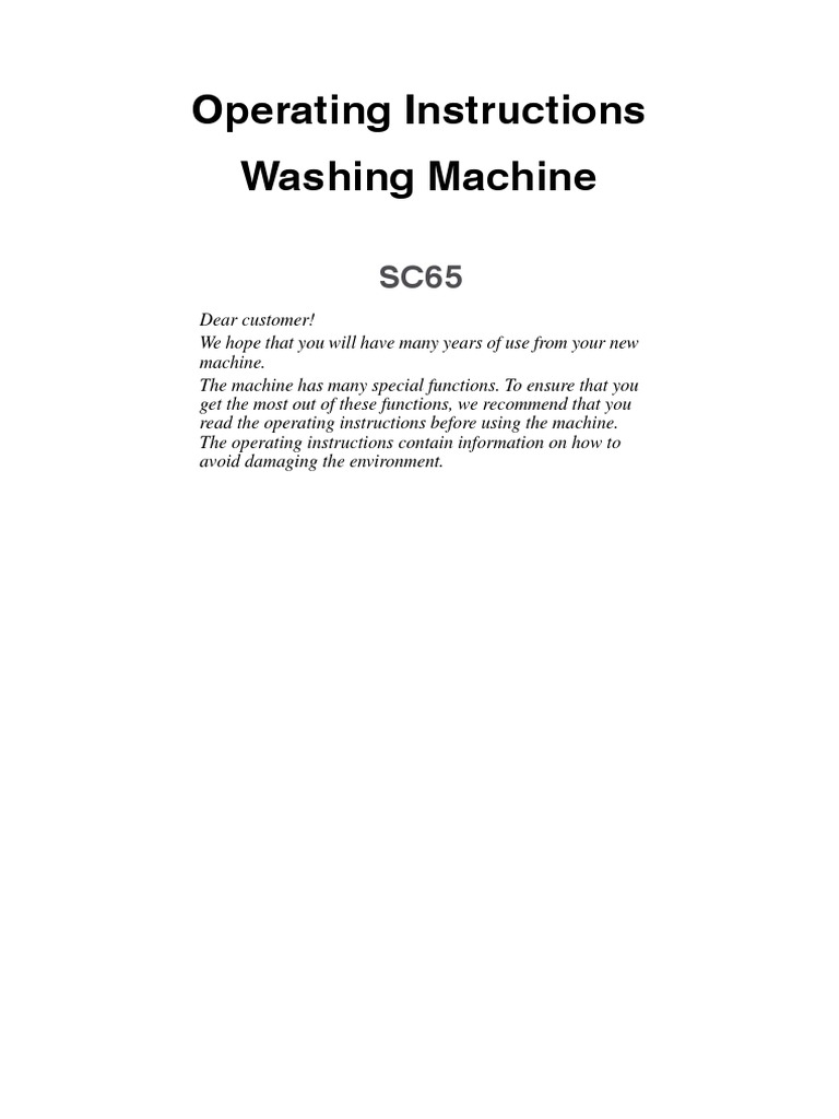 Operating Instructions Washing Machine PDF Washing Machine Laundry