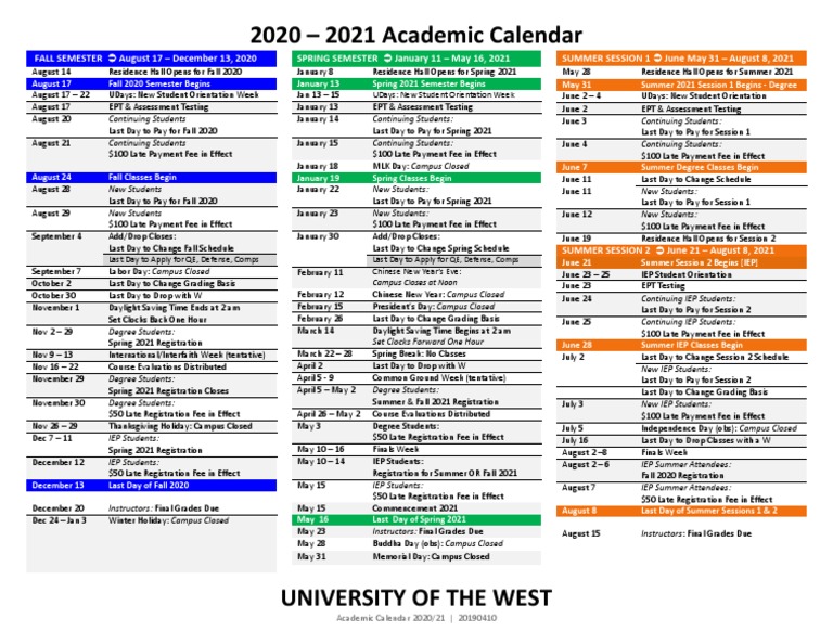 20 21 Academic Calendar PDF Academic Term Fee