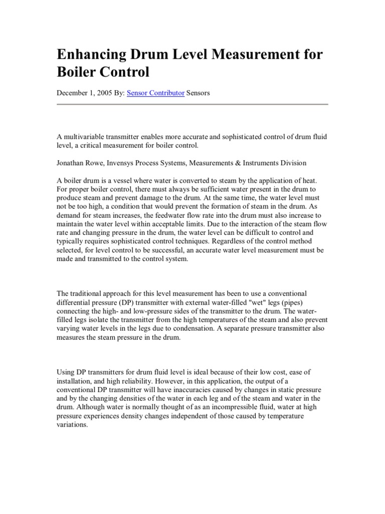 Enhancing Drum Level Measurement For Boiler Control PDF Steam Boiler