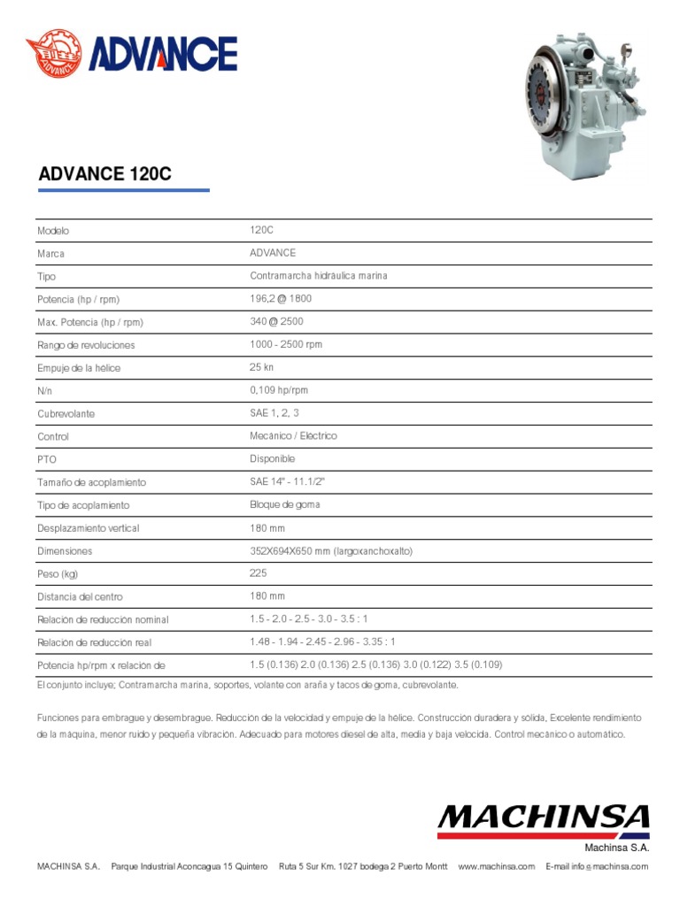 Especificaciones Advance 120C | PDF