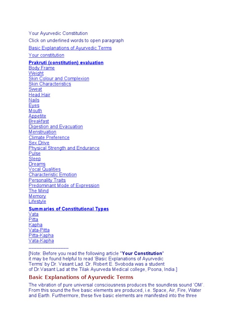 Your Ayurvedic Constitution Pdf Sleep Ayurveda