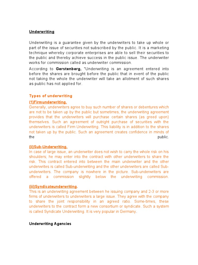Underwriting Types of Underwriting (1) Firmunderwriting PDF
