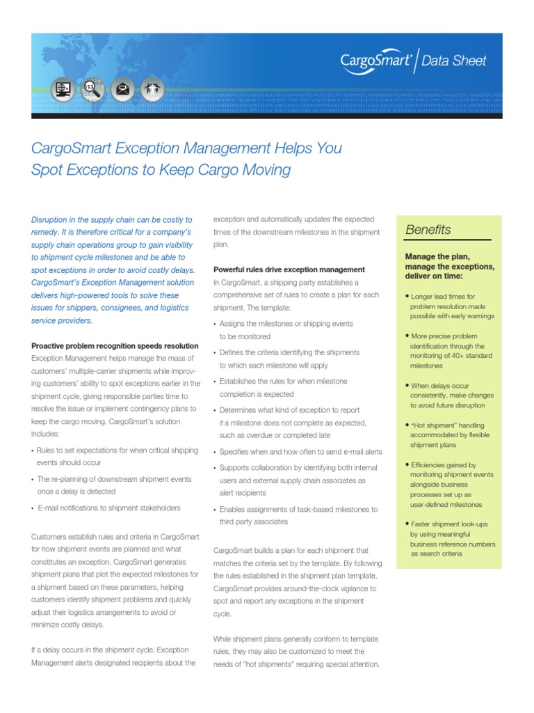 CargoSmart Exception Management Solution | PDF | Cargo | Supply Chain