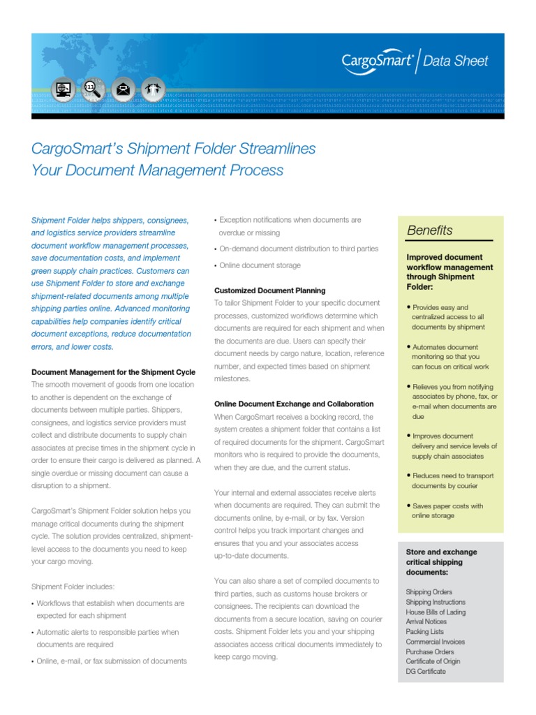 CargoSmart Shipment Folder ENG PDF Cargo Economies