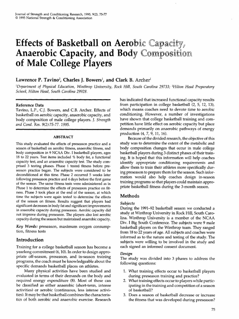 Effects of Basketball On Aerobic Capacity Anaerobic Capacity and Body Composition of Male