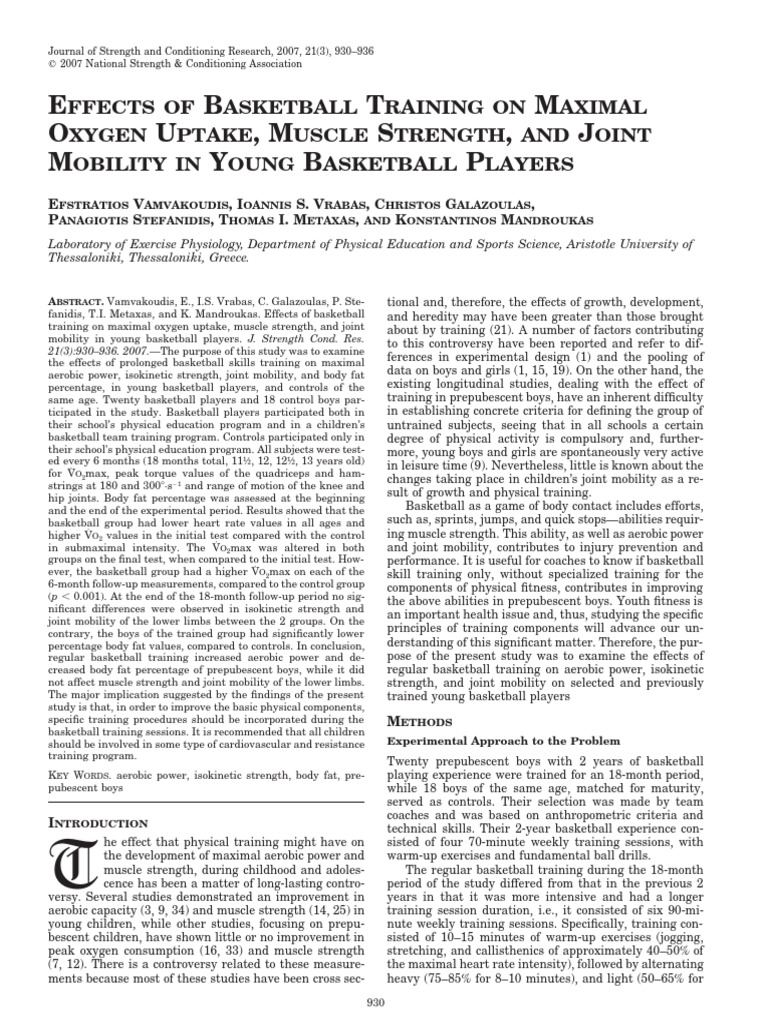 Basketball Training Effects on Youth Fitness | PDF | Heart Rate ...