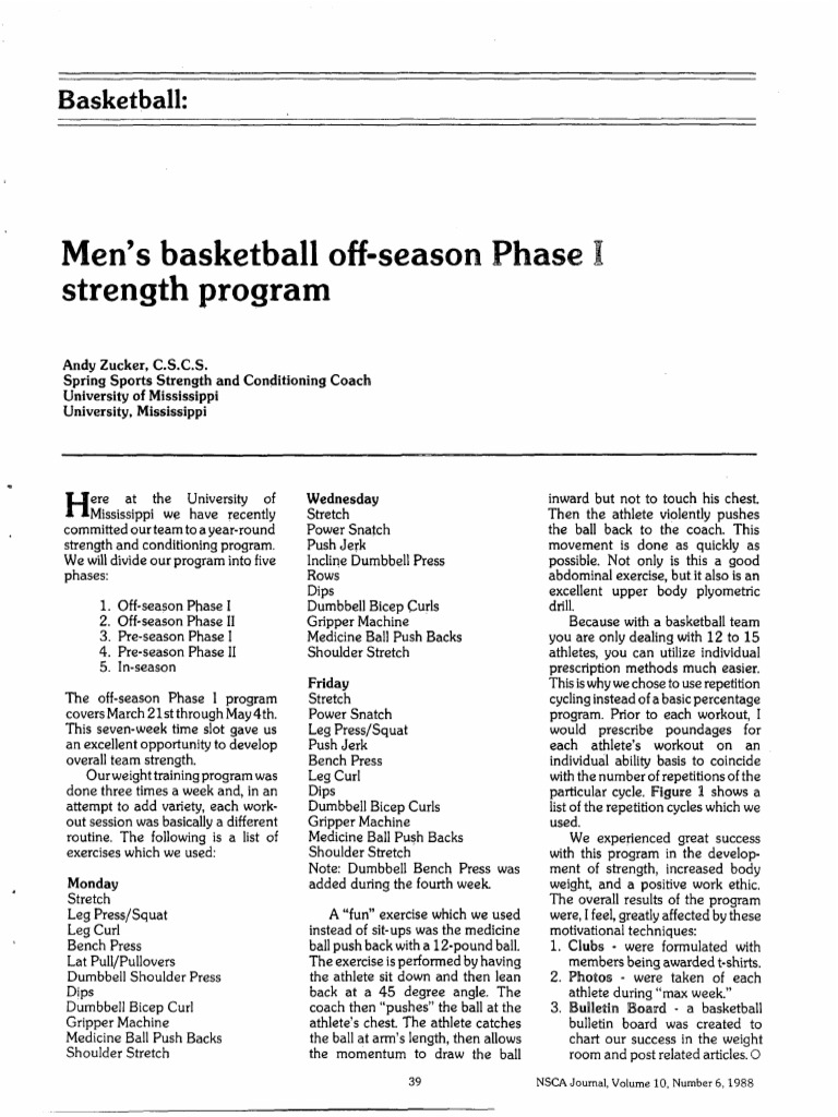 Mens Off Season Basketball Strength Program Part I PDF