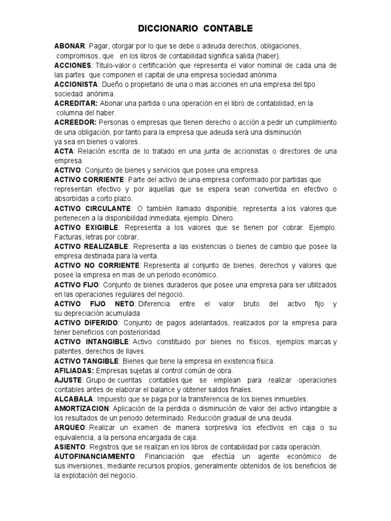 Diccionario de Términos Contables | PDF | Contabilidad | Costo
