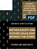 defining culture and society in the perspective of Sociology and anthropology