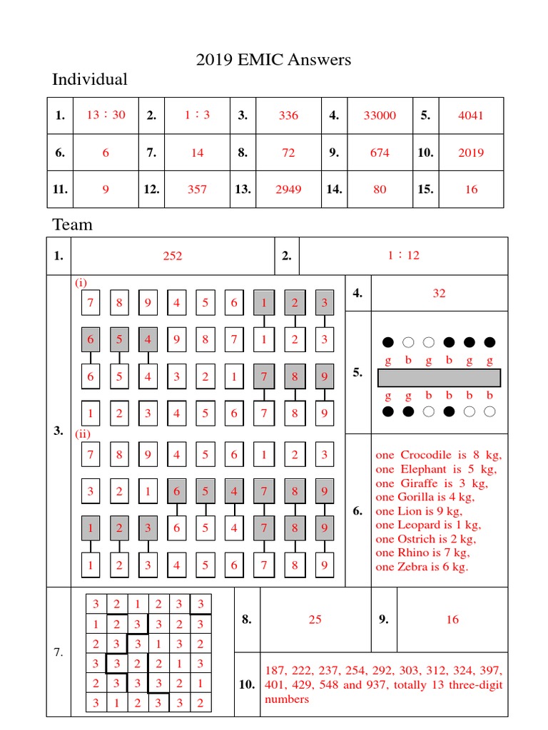 2019 EMIC Answers Individual | PDF