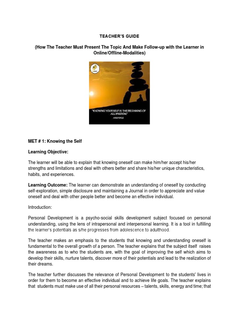 Part 5. Sample Teaching Guide | Download Free PDF | Learning | Self Concept