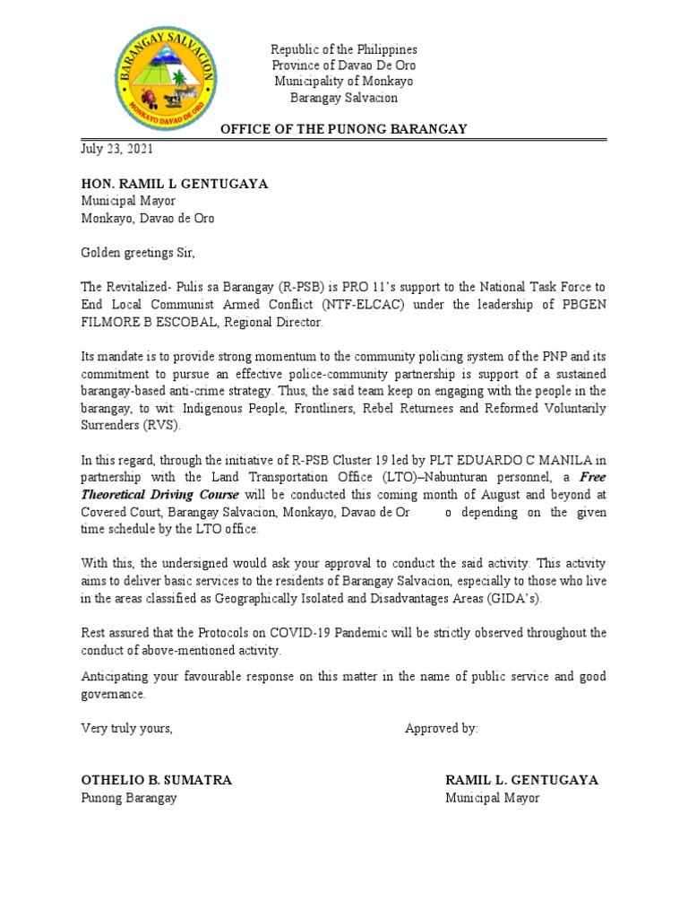 Request Letter To Mayor | PDF