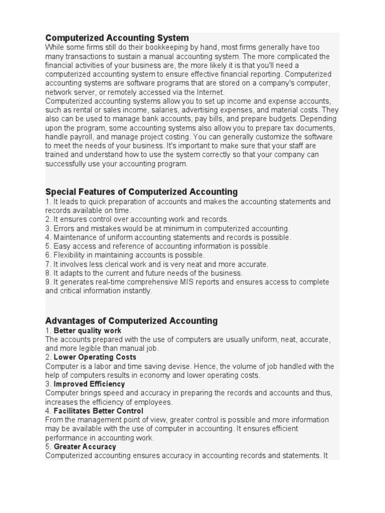 Computerized Accounting System | PDF | Accounting | Bookkeeping