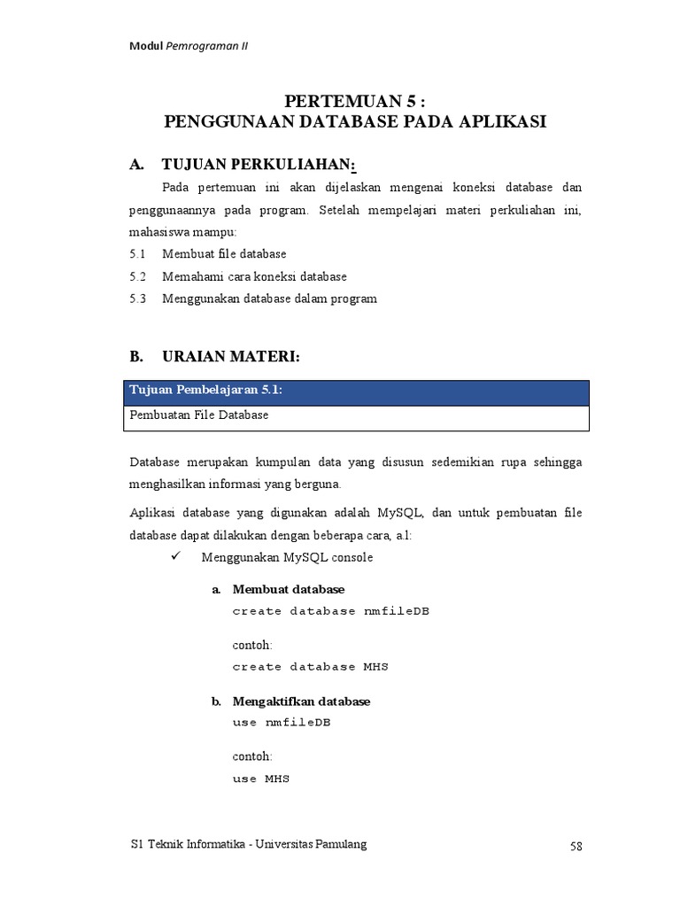 Penggunaan Database dalam Pemrograman | PDF | Metode & Bahan Ajar ...