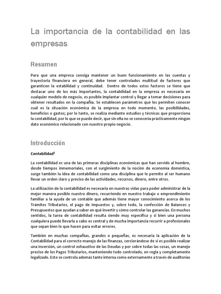 La Importancia de La Contabilidad en Las Empresas | PDF | Contabilidad ...