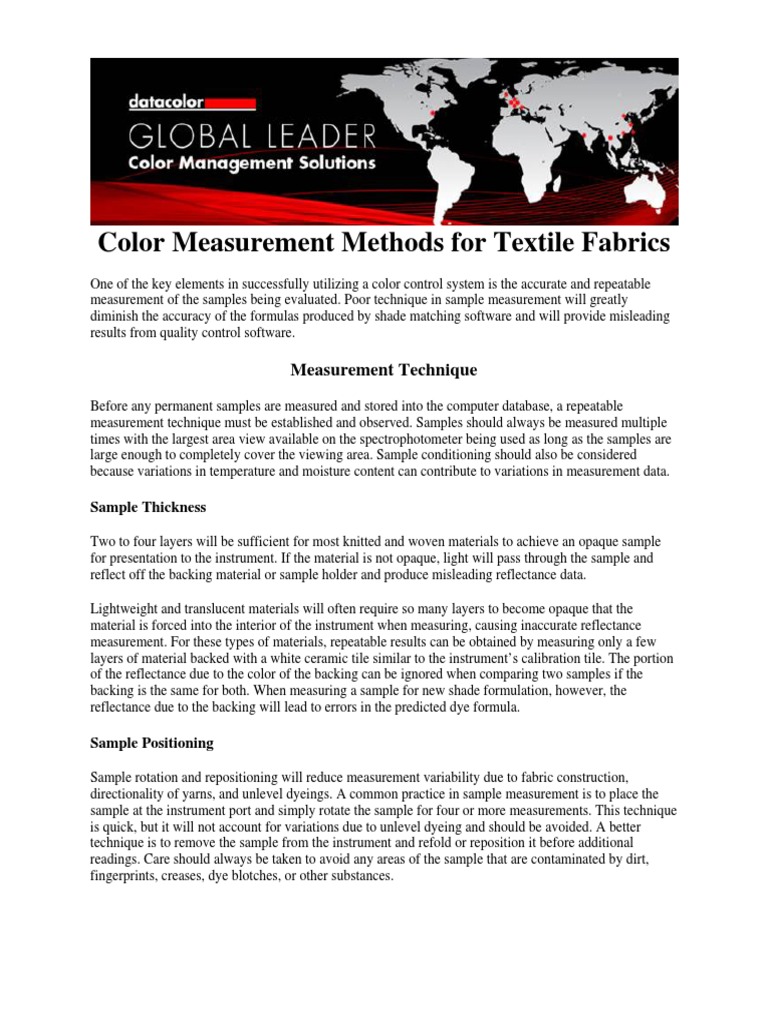 Color Measurement Methods For Textile Fabrics PDF Yarn Textiles