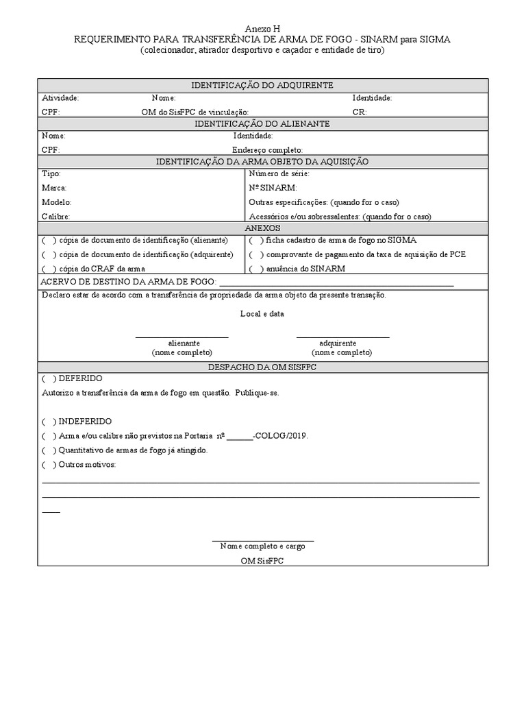 Requerimento Transf Anexo H | PDF | Armas de fogo | Balística, image size:768x1024