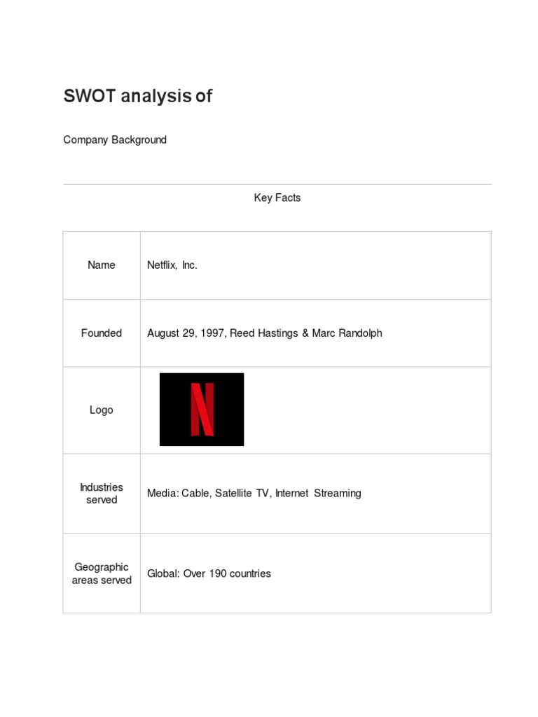 SWOT Analysis Of: Company Background | PDF | Netflix | Streaming Media