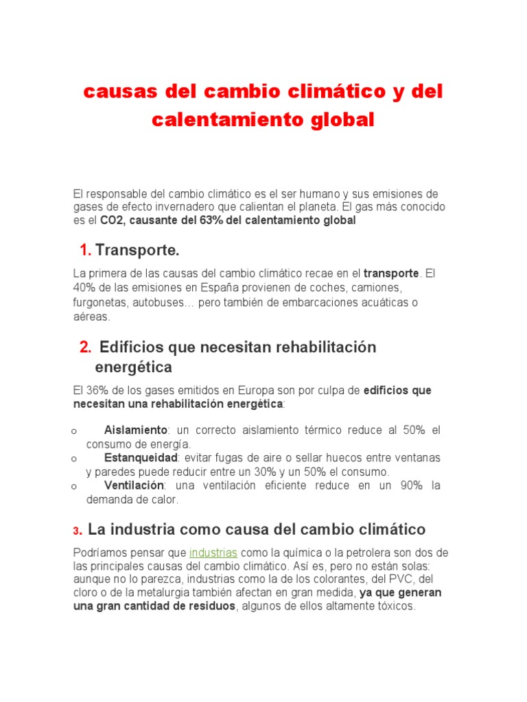 Causas Del Cambio Climático y Del Calentamiento Global | PDF | Cambio ...