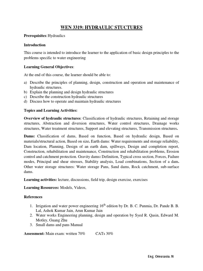 Hydraulic Structures Design Course | PDF | Dam | Sewage Treatment