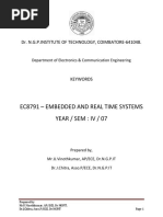 Ec8791 - Embedded and Real Time Systems Year / Sem: Iv / 07