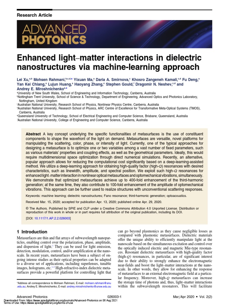 Enhanced Light - Matter Interactions in Dielectric Nanostructures Via ...