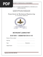 Department of Mechanical Engineering: Metrology Laboratory III B.TECH - I SEMESTER (2015-16)