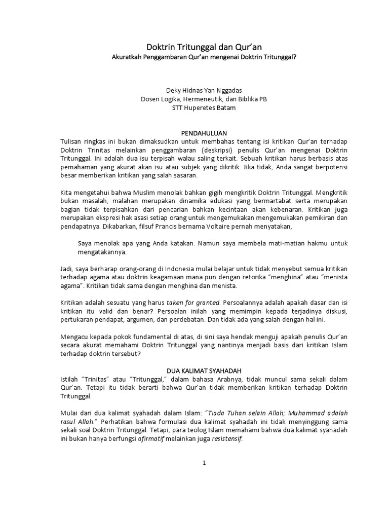 Doktrin Tritunggal Dan Quran Pdf