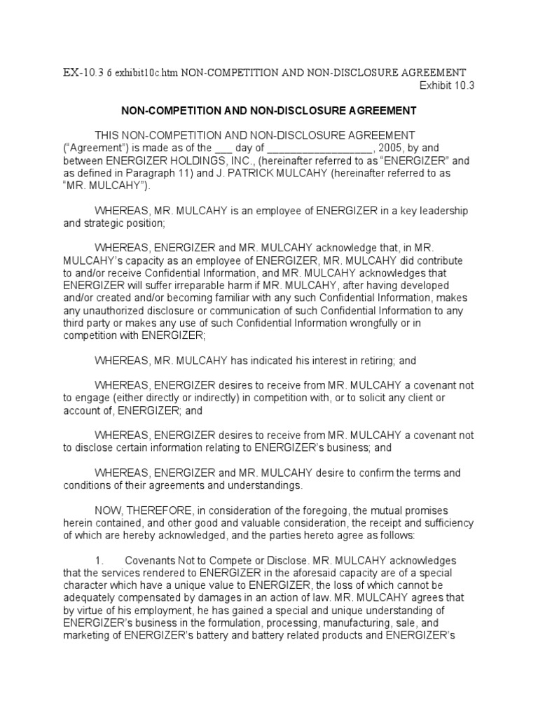 Non Compete and Nda Sample | PDF | Non Disclosure Agreement | Private Law