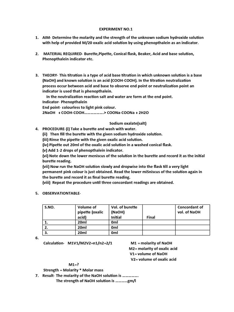 Volumetric Analysis Class 11 PDF Chemistry Titration