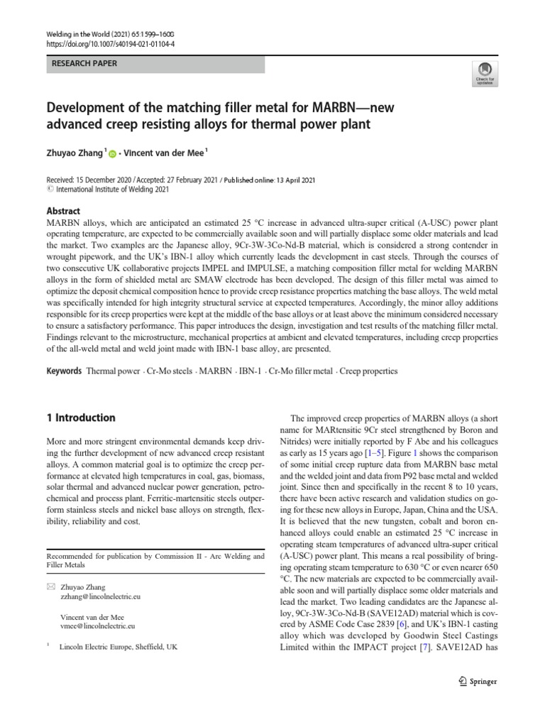 MARBN Alloy Filler Metal Development | PDF | Construction | Welding