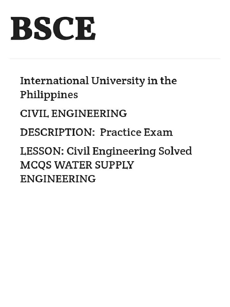Practice Exam Civil Engineering Water Supply Engineering PDF