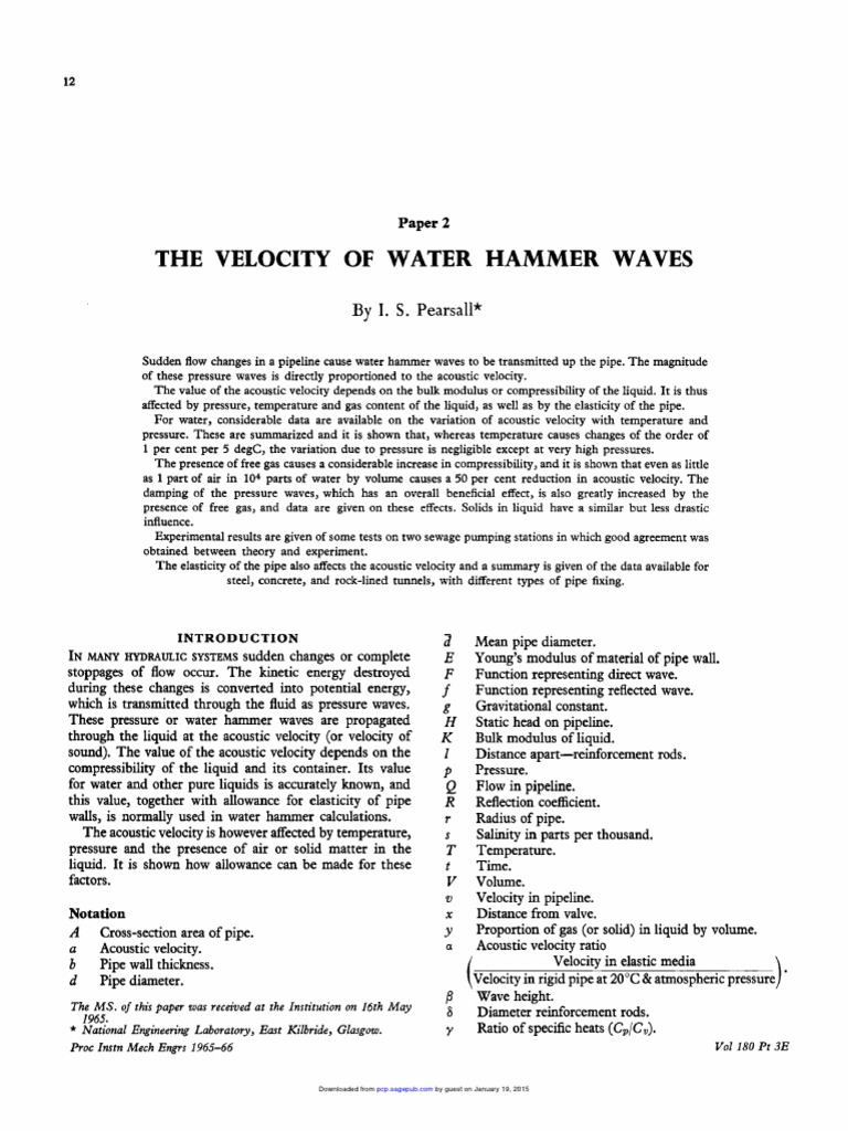 The Velocity of Water Hammer Waves PDF Liquids Waves
