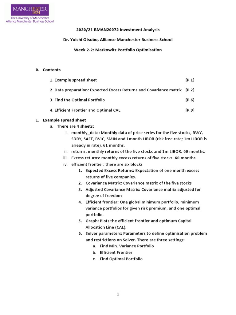 Markowitz Portfolio Optimization Guide | PDF | Modern Portfolio Theory ...