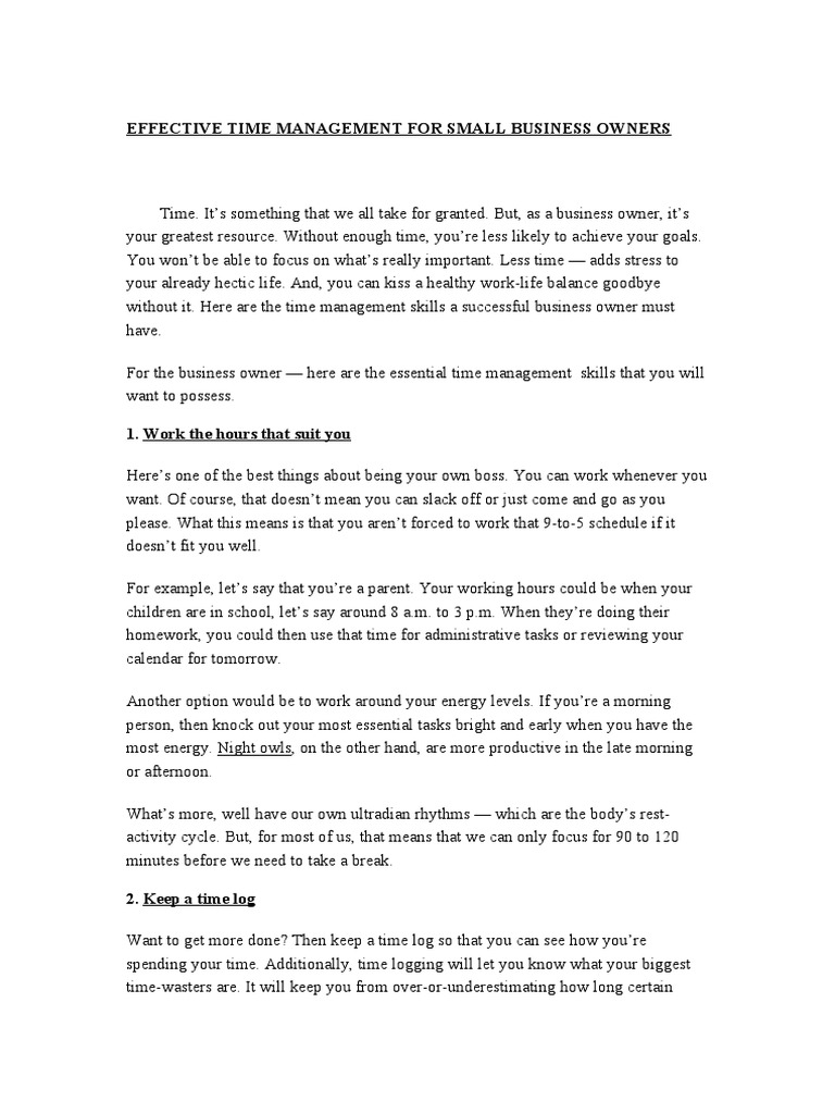 Time Management Tips for Small Business Owners | PDF | Self-Improvement