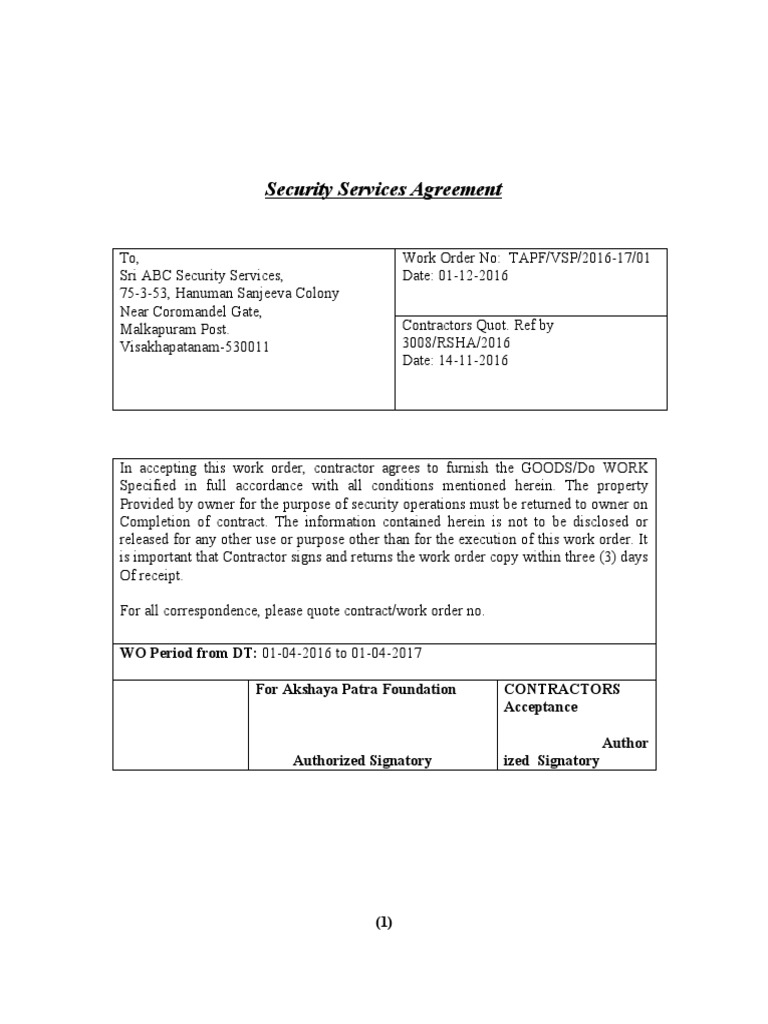 Security Services Contract Agreement | PDF | Employment | Security Guard
