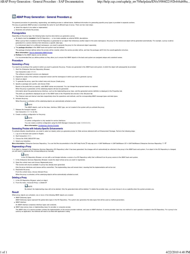 ABAP Proxy Generation Procedure Guide | PDF | Software Repository ...