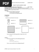 Grade 7 Math Lesson 22: Addition and Subtraction of Polynomials Learning Guide