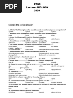 Encircle The Correct Answer: PPSC Lecturer BIOLOGY 2020