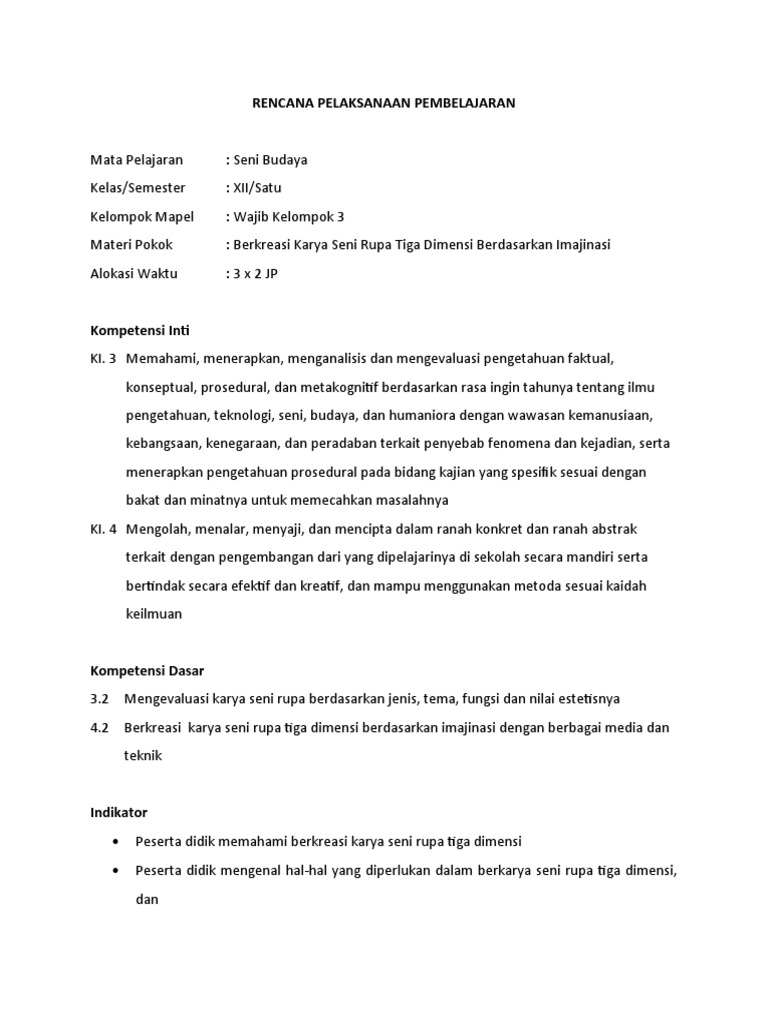 Rencana Pembelajaran Seni Rupa Kelas XII | PDF