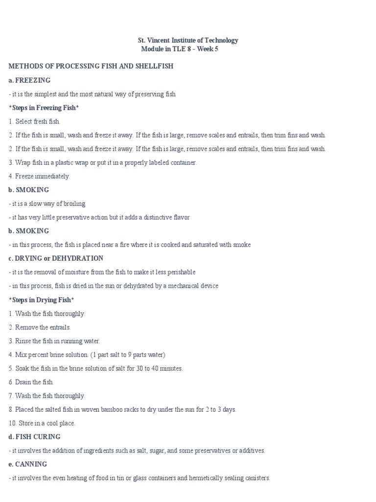 St. Vincent Institute of Technology Module in TLE 8 Week 5 Methods of