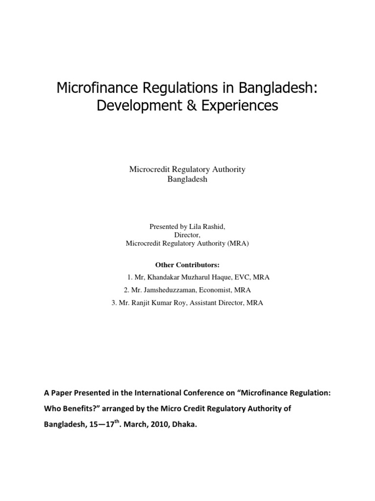 Microfinance Regulations In Bangladesh Development Experiences Pdf