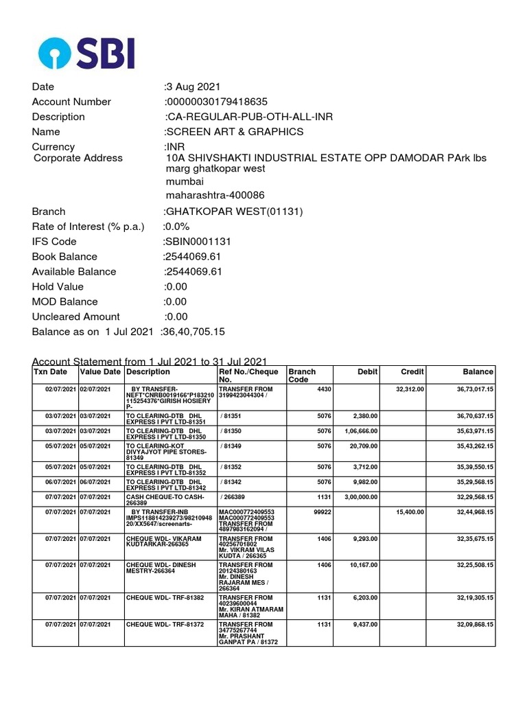 TXN Date Value Date Description Ref No./Cheque No. Branch Code Debit ...