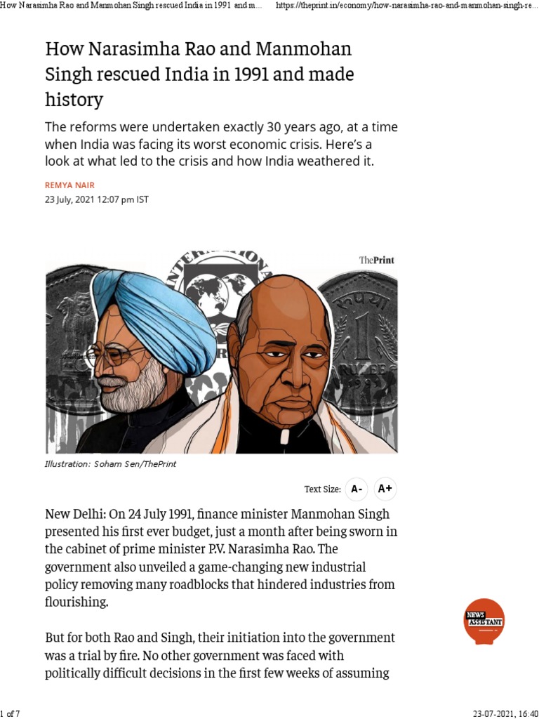 How Narasimha Rao and Manmohan Singh Rescued India From Economic Crisis ...