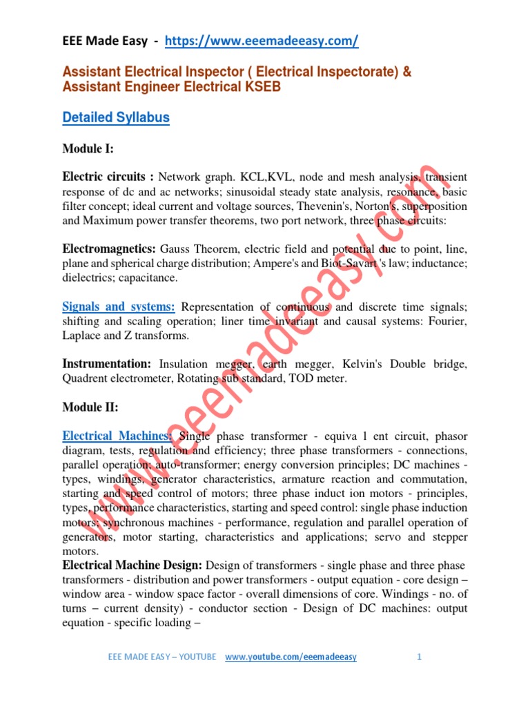 Assistant Electrical Inspector Syllabus 2025 | PDF | Electric Motor ...